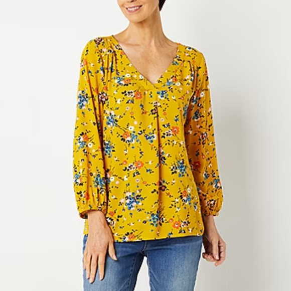𝙎𝙩 𝙅𝙤𝙝𝙣'𝙨 𝘽𝙖𝙮 Floral Top XL Peasant Style Yellow - Picture 3 of 15